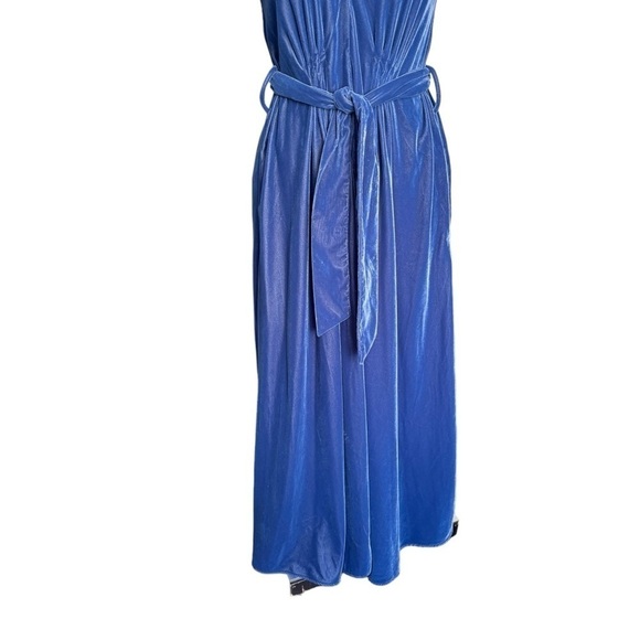 & Other Stories Belted Velvet  Midi Dress in Blue - Picture 6 of 12